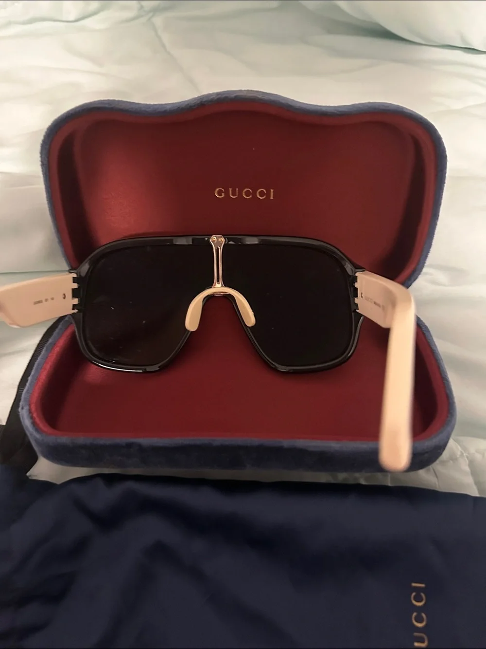 Gucci Black Shield Sunglasses with White Accents